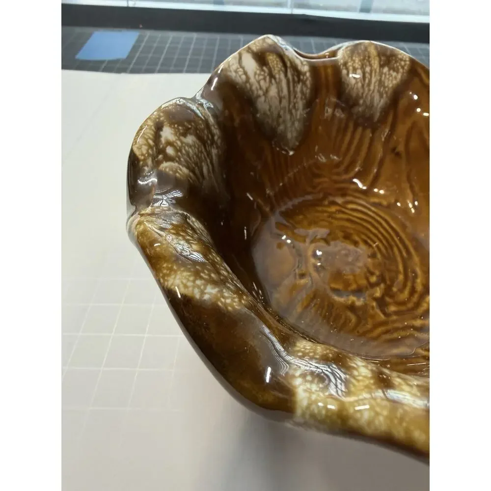 Vintage California Pottery Brown Wood Grain Serving Bowl MCM 7.5